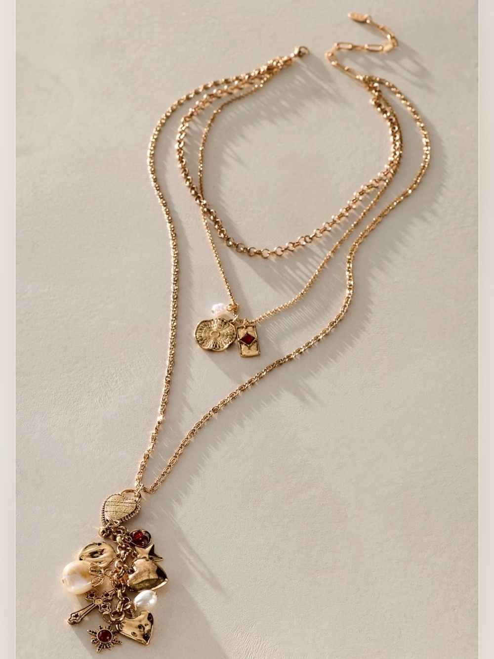 Free People Luelle Gold Burgundy Layer Necklace NWT $48 sold out!
